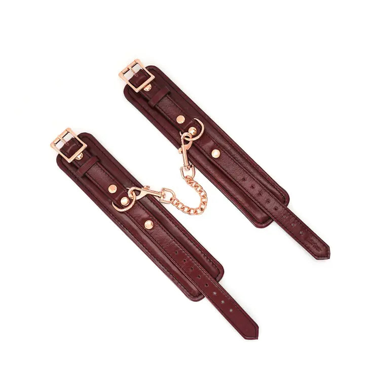 Wine Red - Leather Handcuffs with Rose Gold Hardware